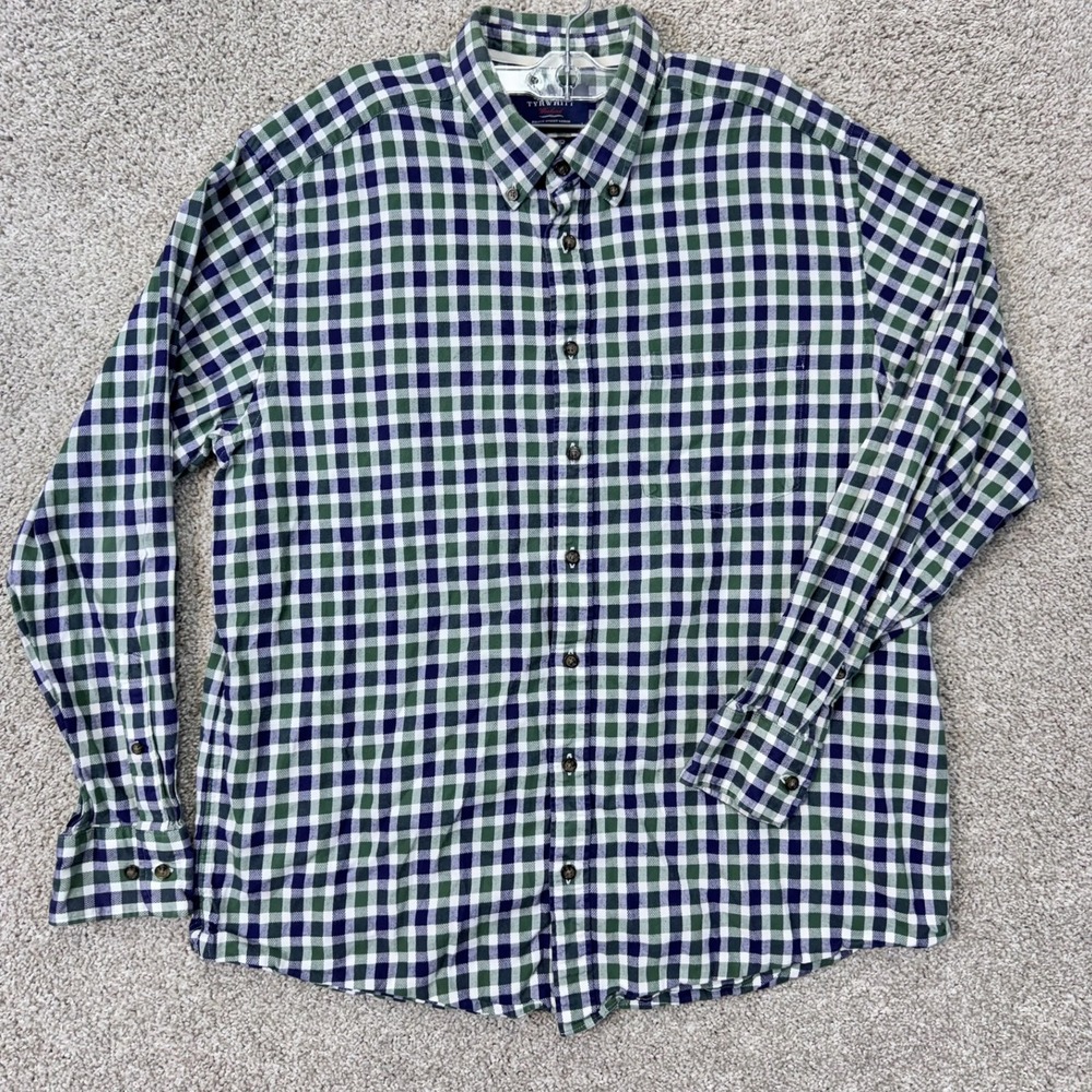 Charles Tyrwhitt Shirt Mens L Weekend Classic Fit Green Navy Gingham EUC